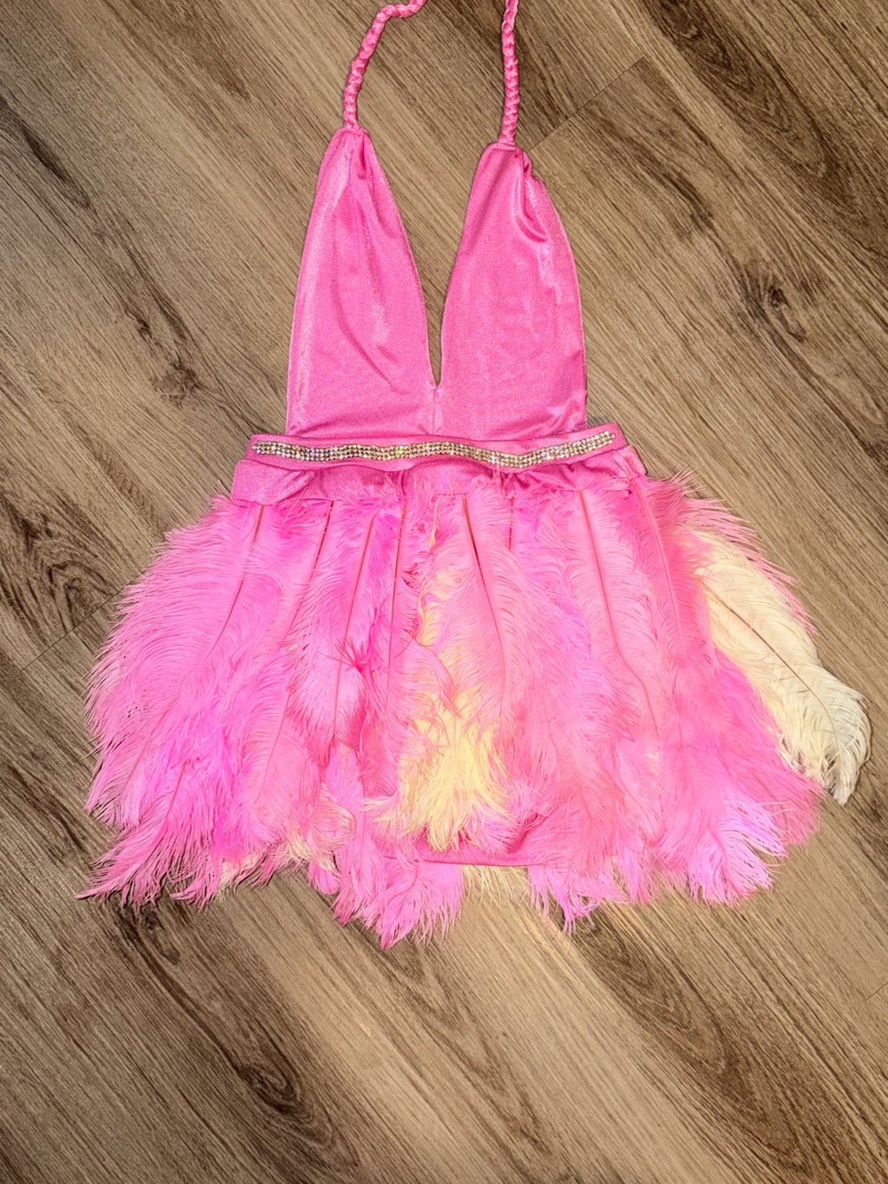 Pink Feather Halter Dress